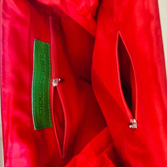 Sticks and Stones Amsterdam Green Leather Red Interior Crossbody Bag Multi Clips - Picture 15 of 16
